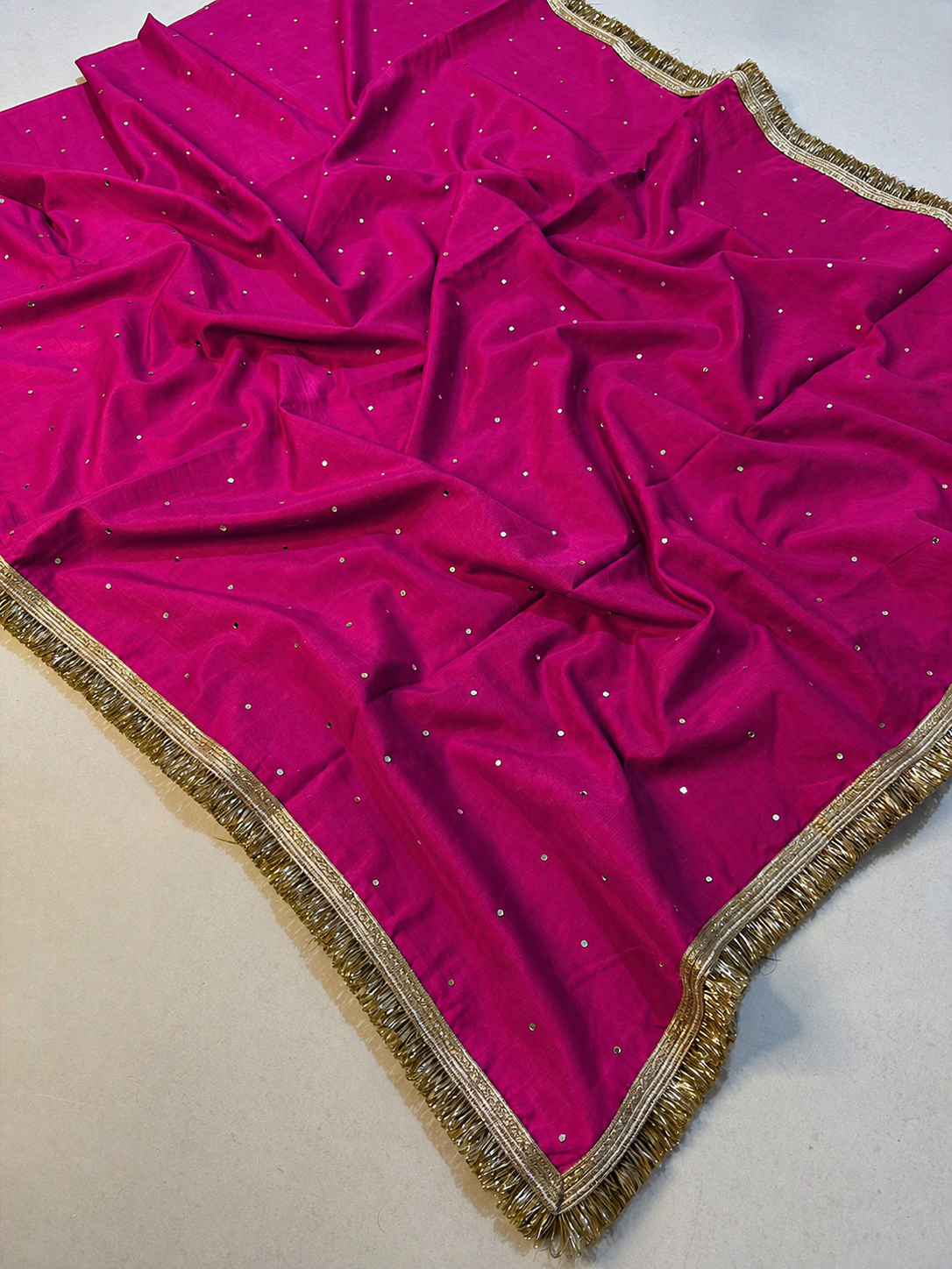 Banarasi Cotton Very soft Silk Saree with Mirror and Lace Work.