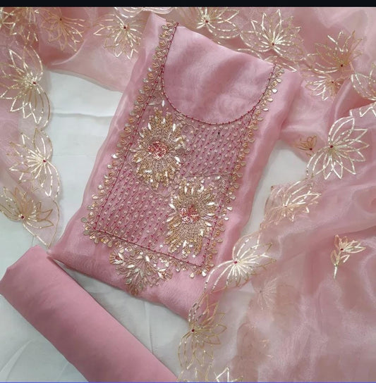 Pure Organza Hand Work Unstitched Suit.