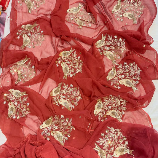 Pure Diamond Chiffon Hand Work Saree.