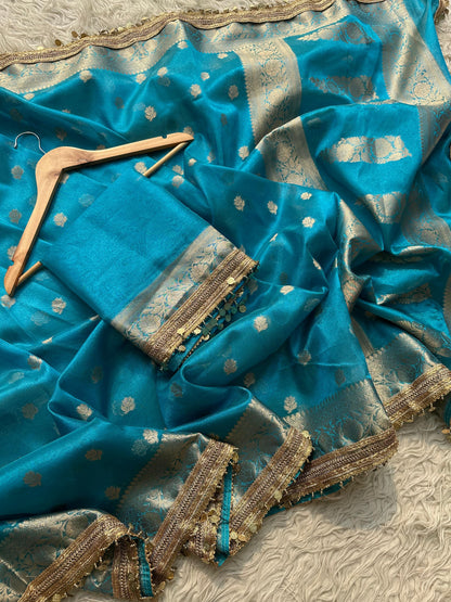 Banarasi most trending tissue Saree With beautiful coins lace.