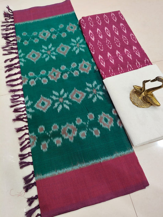 Beautiful Pure Cotton Double Ikkat Unstitched Suit.
