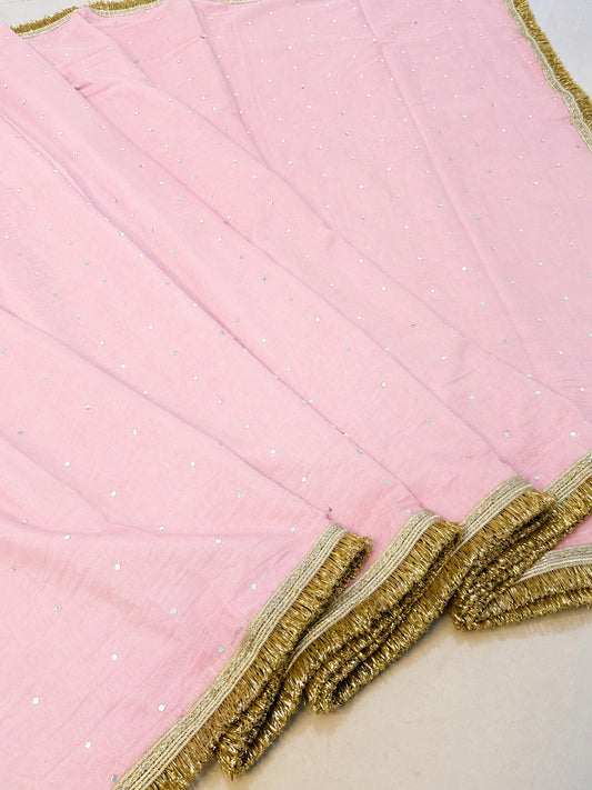 Banarasi Cotton Very soft Silk Saree with Mirror and Lace Work.