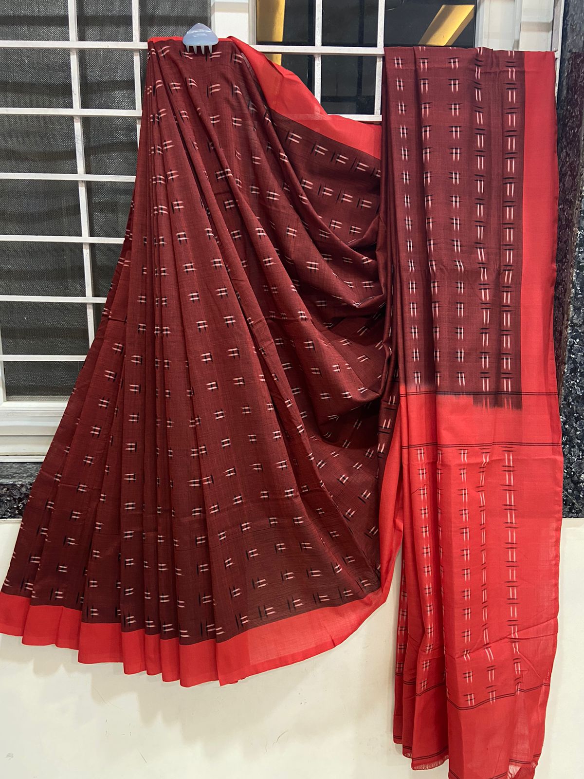 Beautiful Ikkat Cotton Saree With Blouse