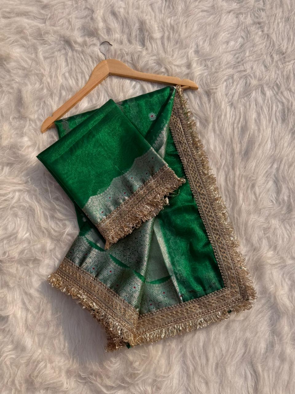 Banarasi Tissue Silk Tilfi Meena Work Saree.