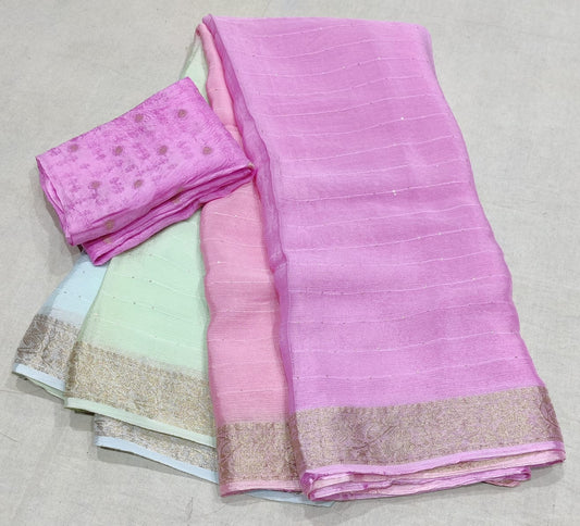 Pure Chinon Chiffon Multicolor Sikvans Work Saree