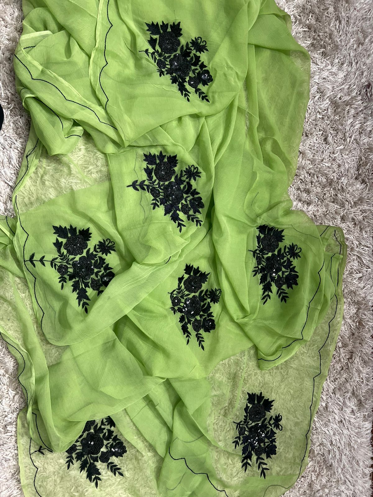 Pure Diamond Chiffon Beautiful Hand Work Saree