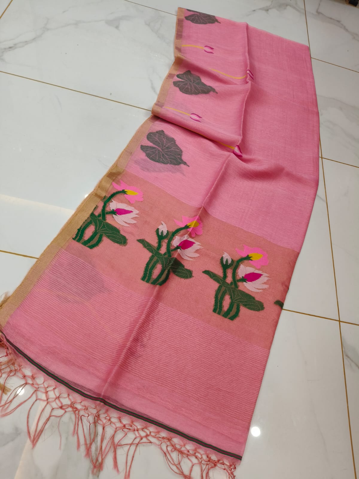 Pure Linen Tissue Saree with Blouse.