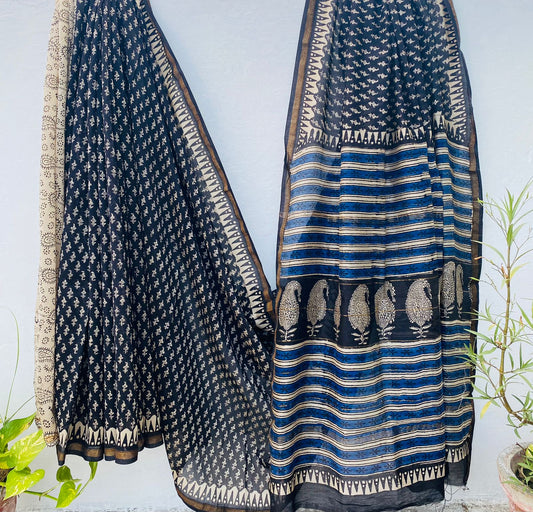 Pure Chanderi Silk Hand-block Printed Saree.