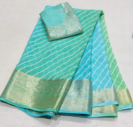 Pure Chinon Chiffon Leheriya  Saree