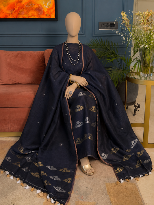 Pure Linen Jamdani Unstitch Suit.