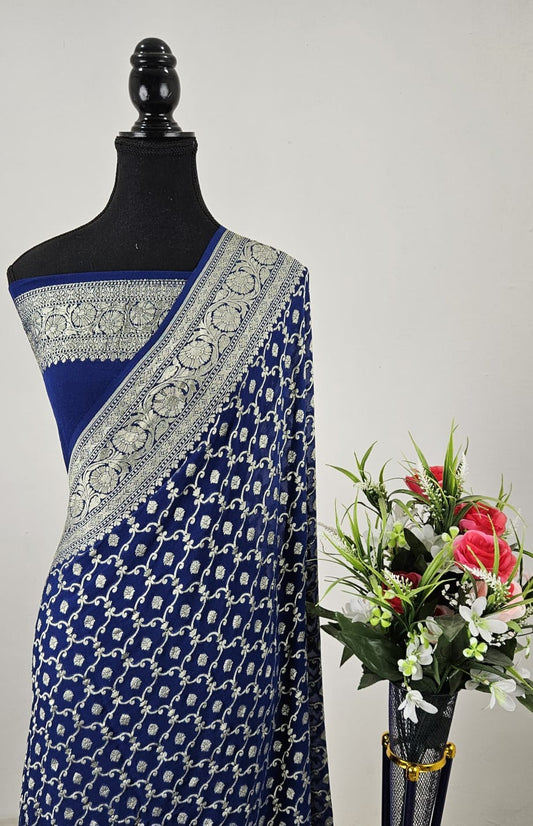 Pure Handloom Khaddi Georgette Saree Zari Work.