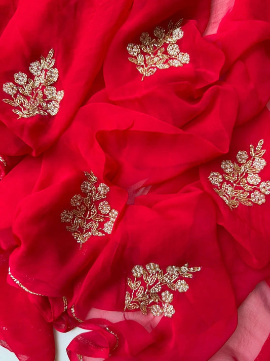 Pure Diamond Chiffon Hand Work Saree.
