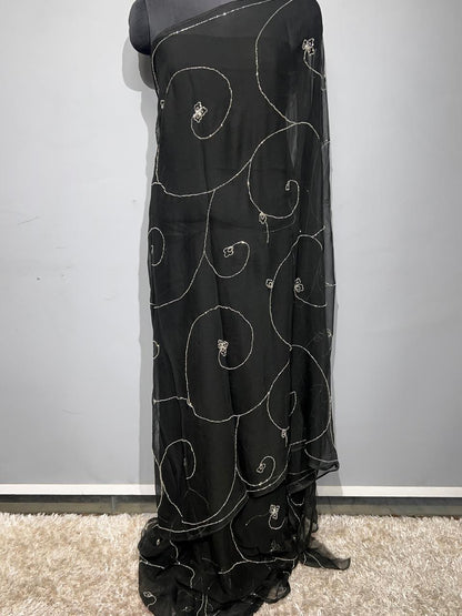 Black Color Pure Dimond Chiffon Saree With Blouse