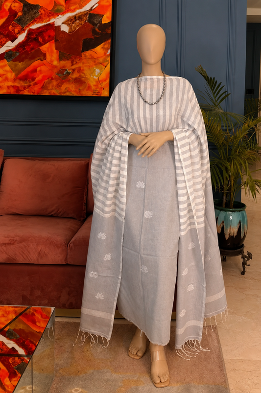 Pure Cotton Jamdani Unstitch Suit.