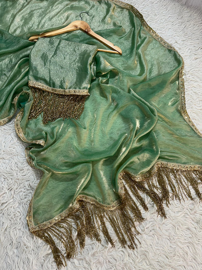 Banarasi Premium Tissue katdana lace Work Soft Silk Saree