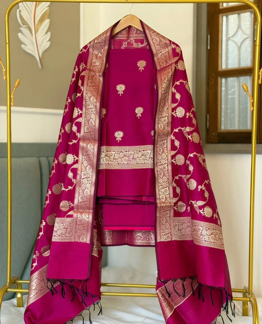 Banarasi Zari Work Unstitched Suit with Dupatta.