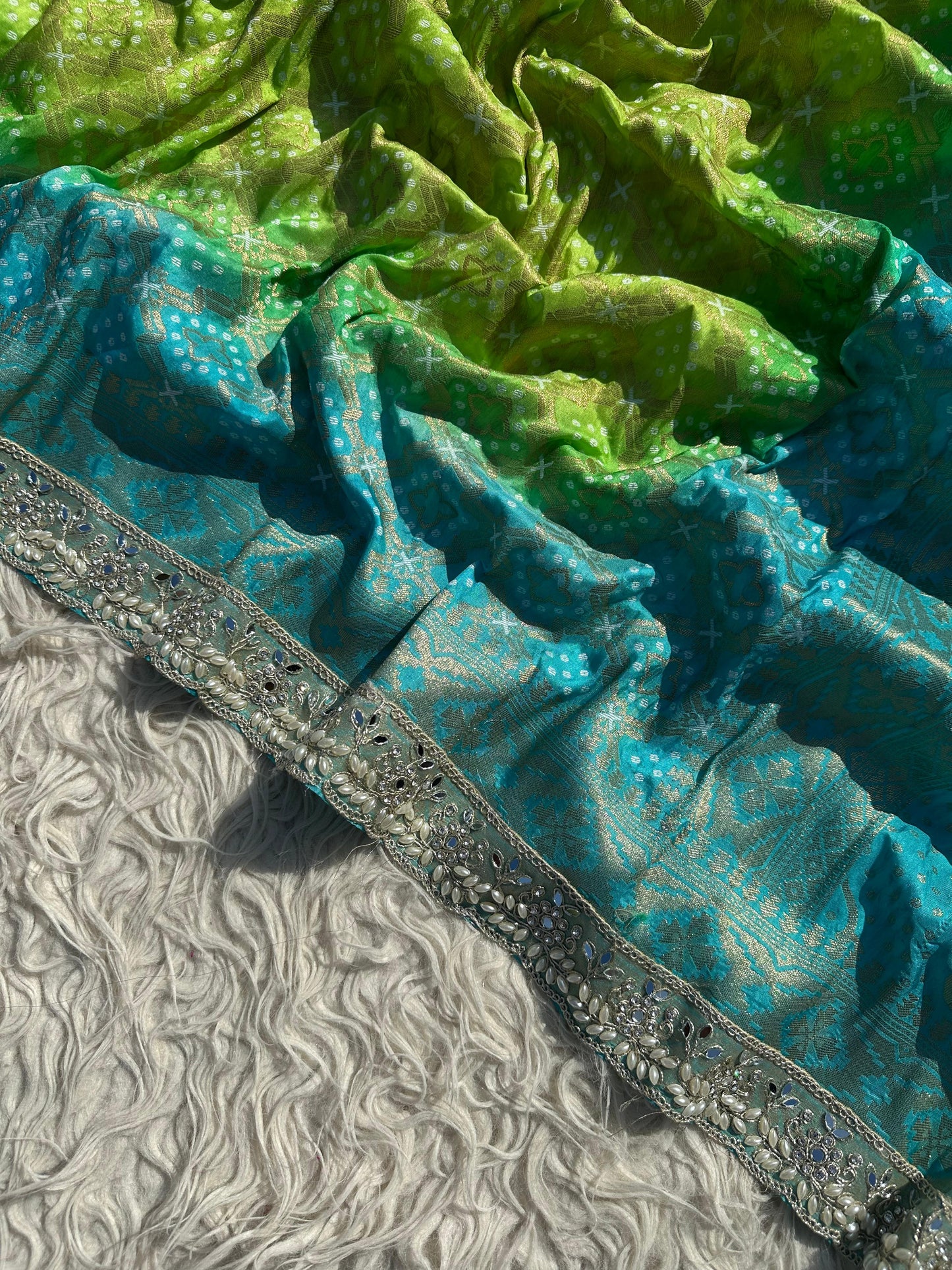 Banarasi Bandhej Silk Zari Work Saree With Blouse.