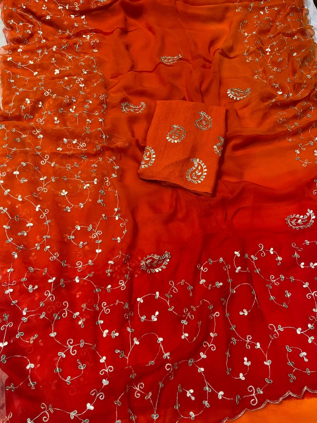 Pure Diamond Chiffon Hand Work Saree.