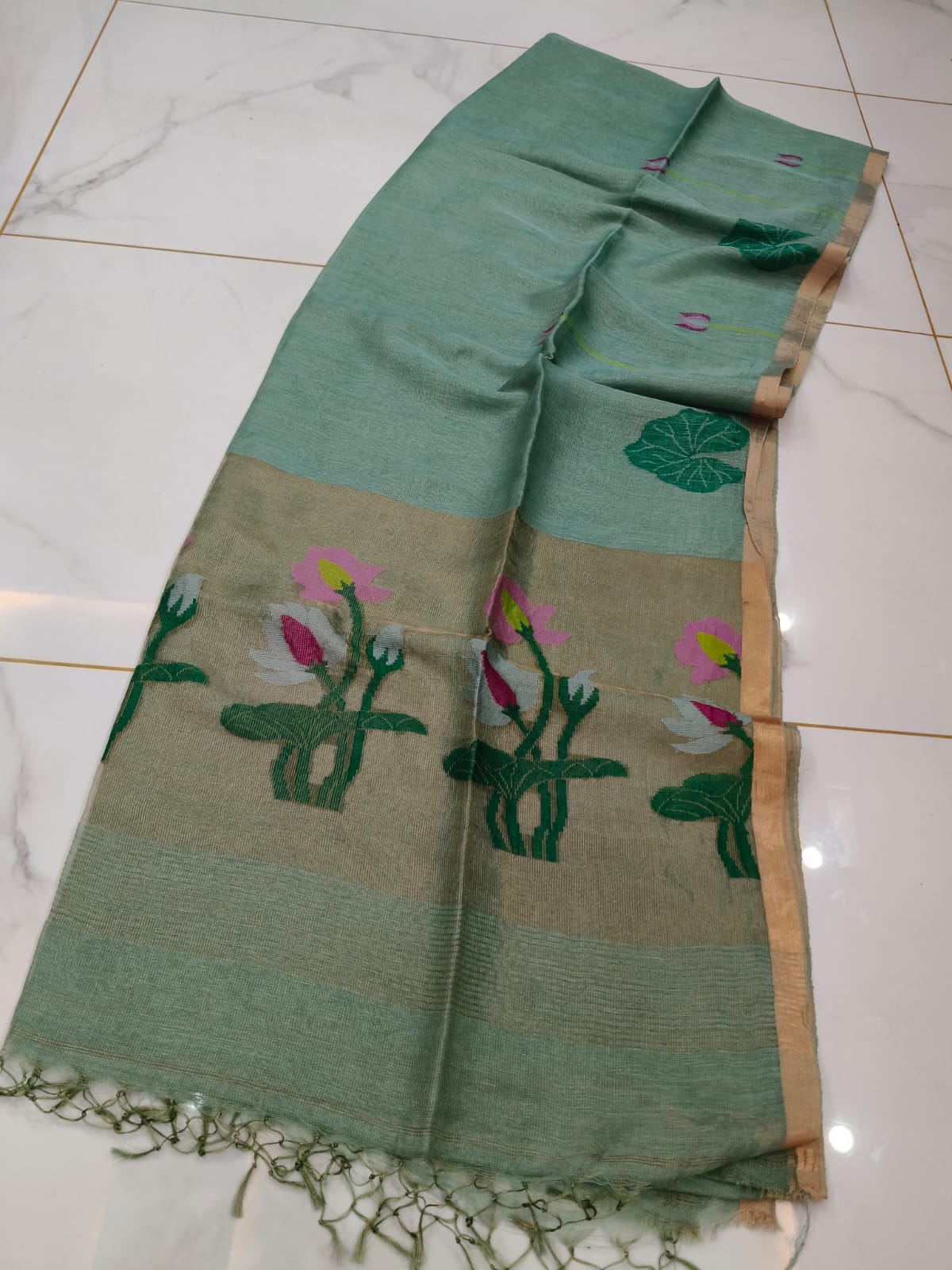 Pure Linen Tissue Saree with Blouse.
