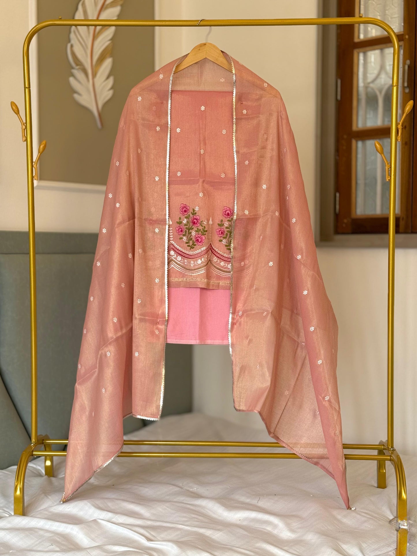 Banarasi Tissue Silk Multi Thread Embroidery Work Unstitched Suit