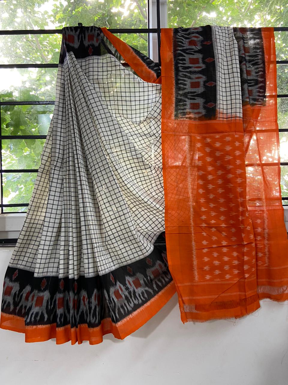 Beautiful Ikkat Cotton Saree With Blouse