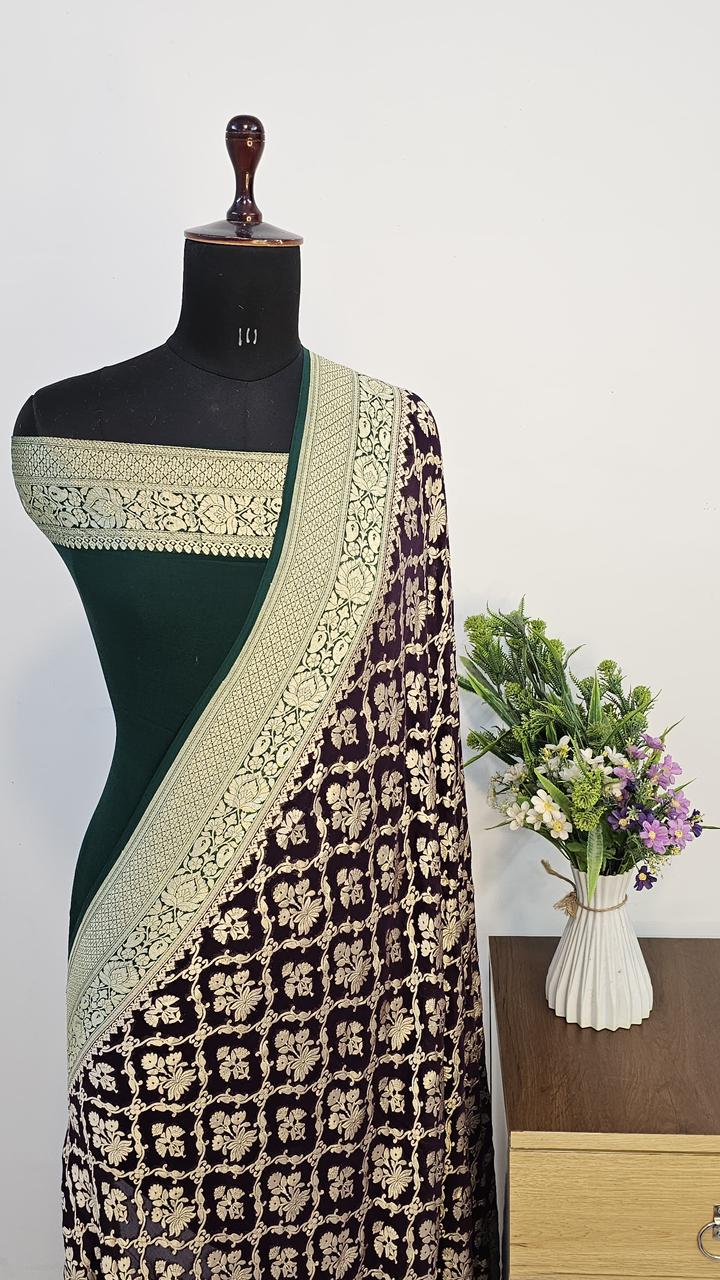 Pure Handloom Khaddi Georgette Saree Zari Work.