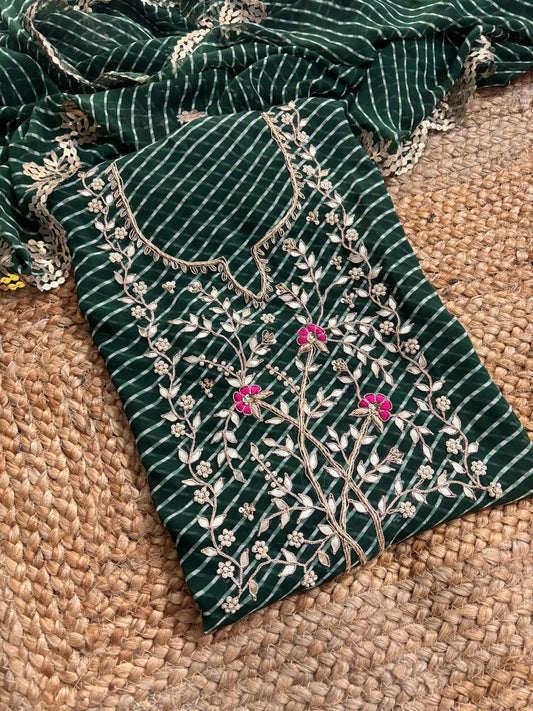 Georgette Gota pati Hand Work Unstitched Suit With Dupata.