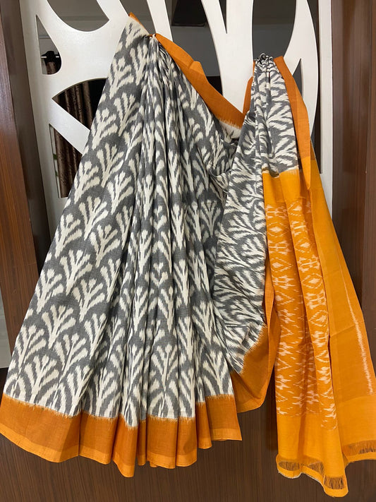 Beautiful Ikkat Cotton Saree With Blouse