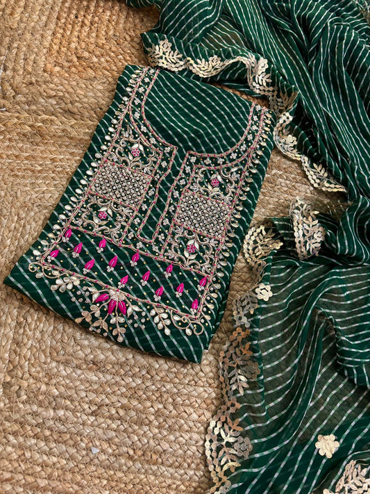 Georgette Gota pati Hand Work Unstitched Suit With Dupata.