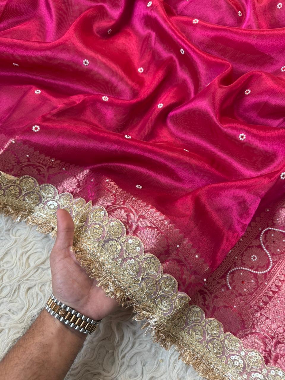 Banarasi Tissue lace Work Soft Silk Saree.