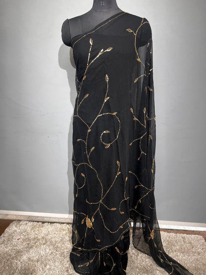 Black Color Pure Diamond Chiffon Beautiful Sequence Work Saree