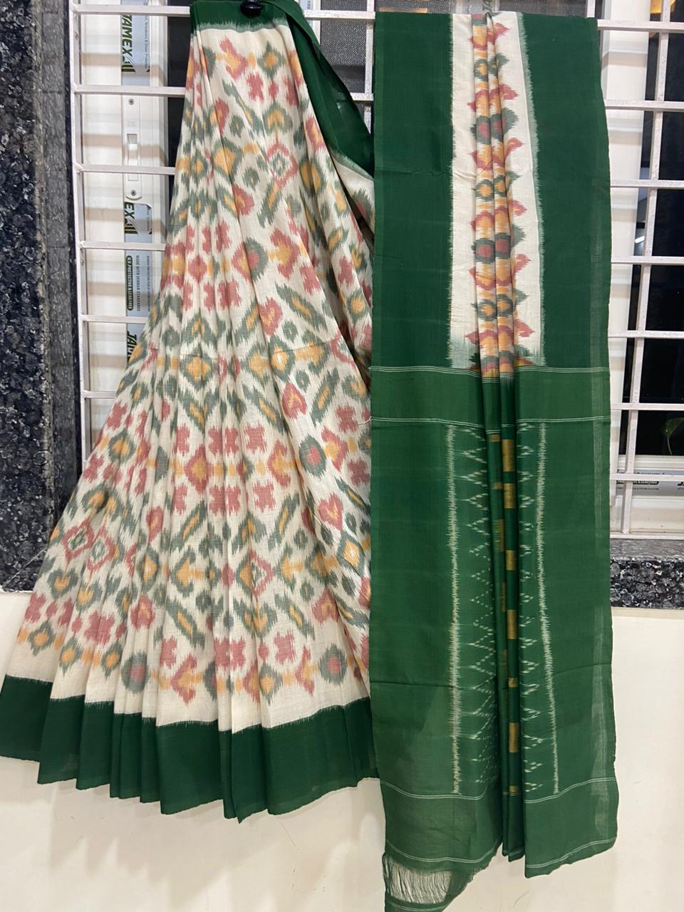 Beautiful Ikkat Cotton Saree With Blouse