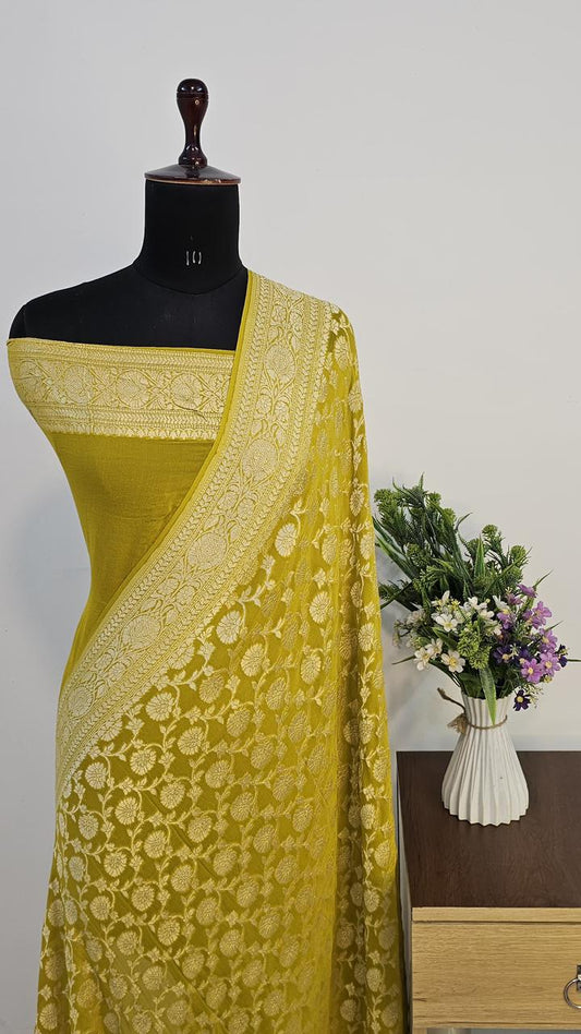 Pure Handloom Khaddi Georgette Saree Zari Work.