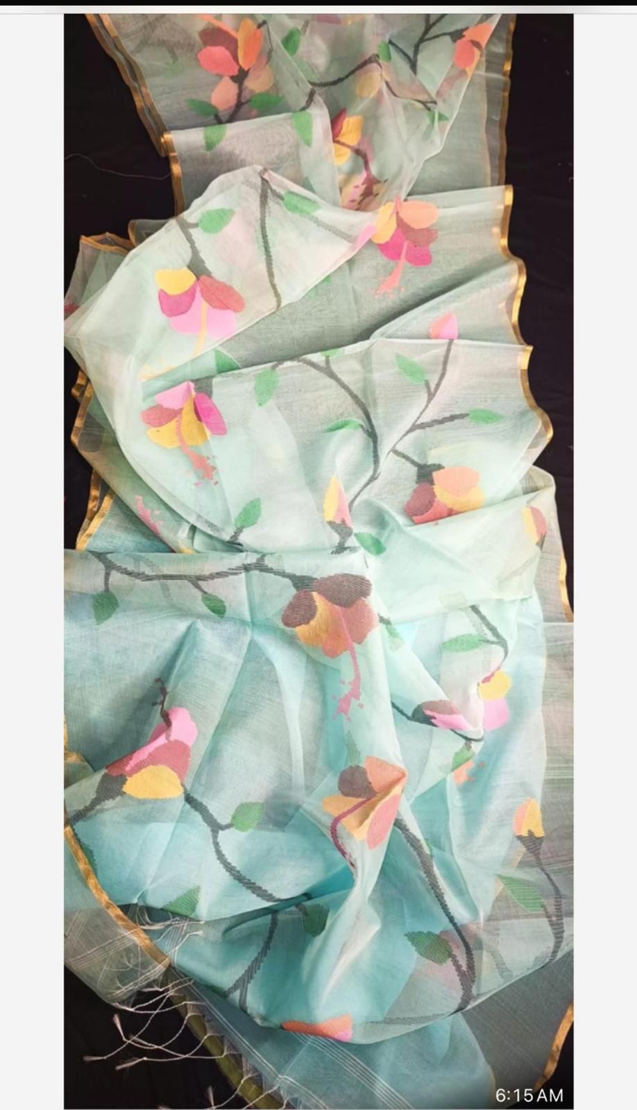 Pure Maslin Jamdani Saree with Blouse.