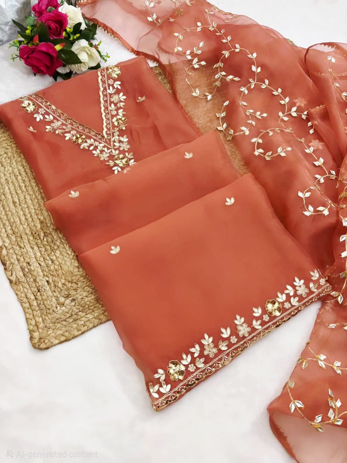 Pure Organza Hand Work Unstitched Suit.