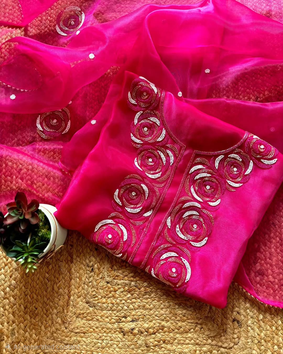 Pure Organza Hand Work Unstitched Suit.