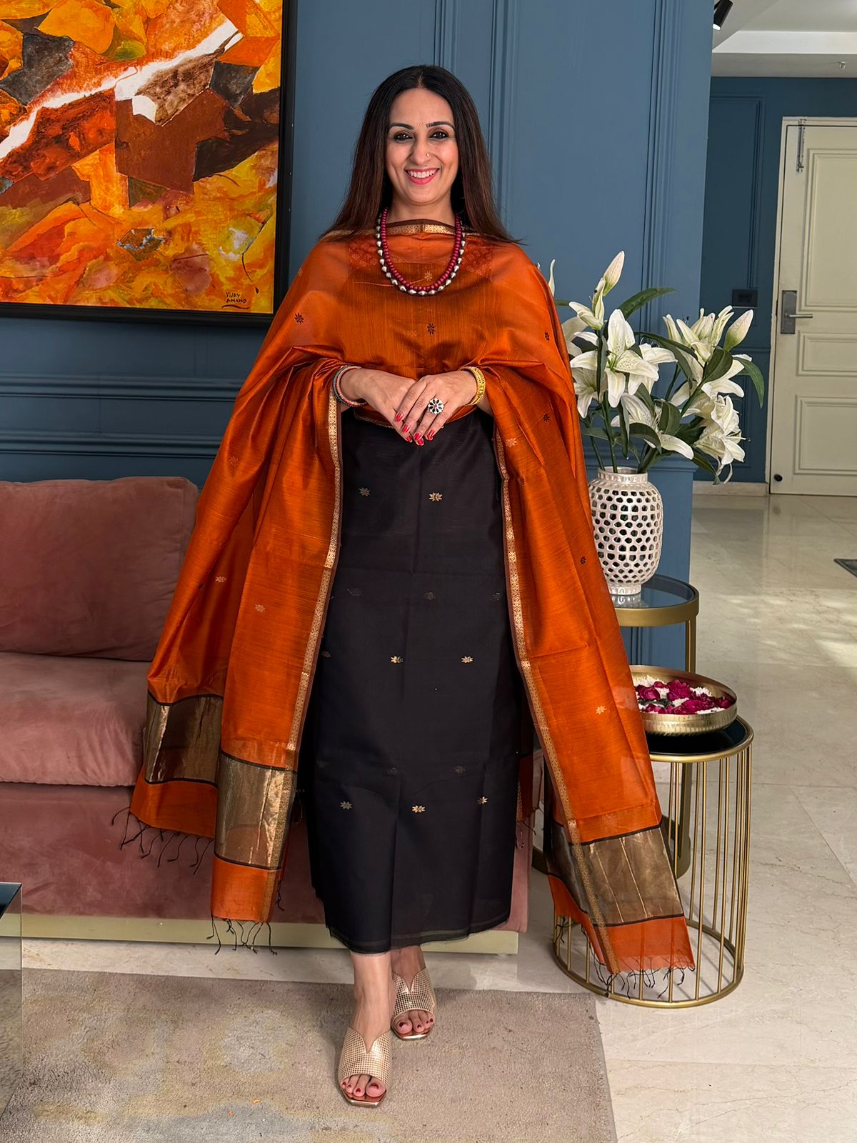 Pure Maheswari Silk Cotton Handwoven Unstitch Suit.