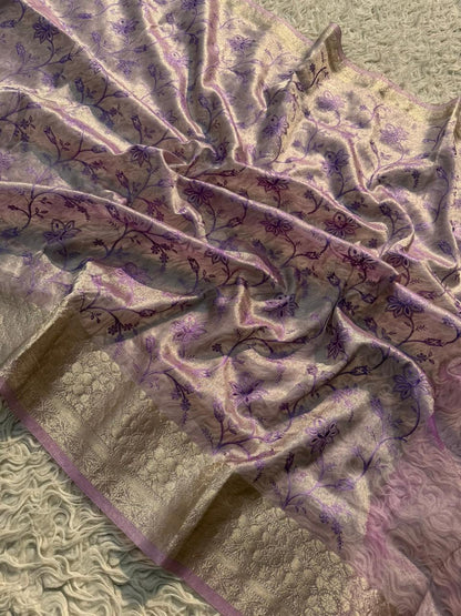 Banarasi Tissue Embroidery Work Soft Silk Saree.