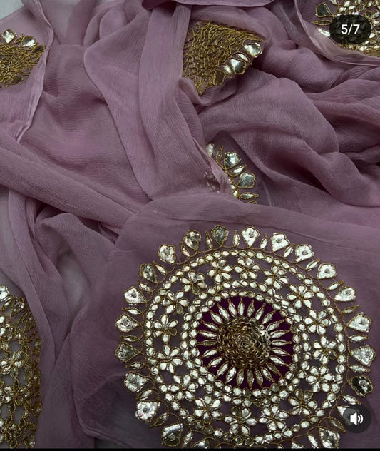 Pure Diamond Chiffon Gota Work Saree With  Blouse.