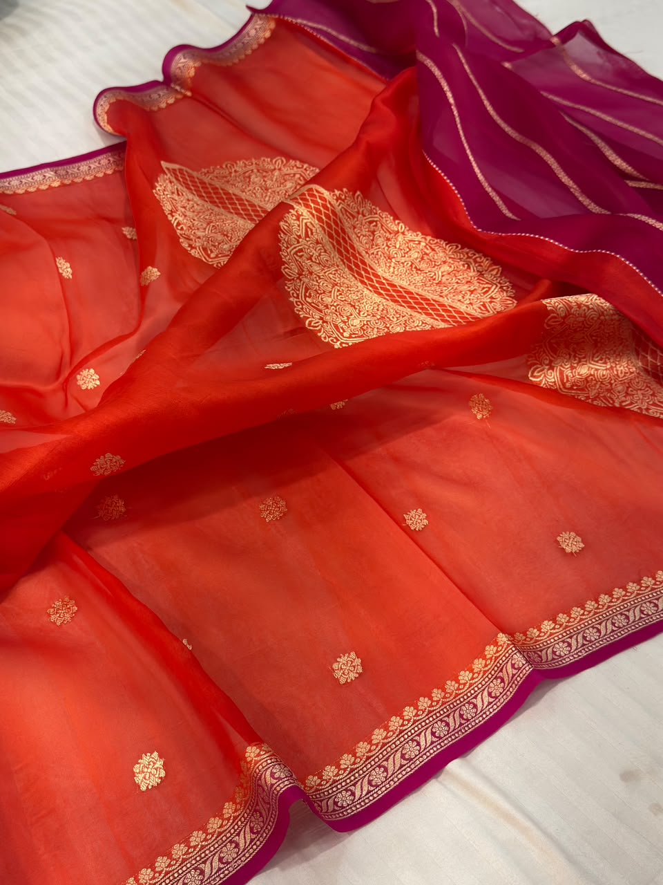 Pure Banarasi Handloom Kora Organza Silk Saree.