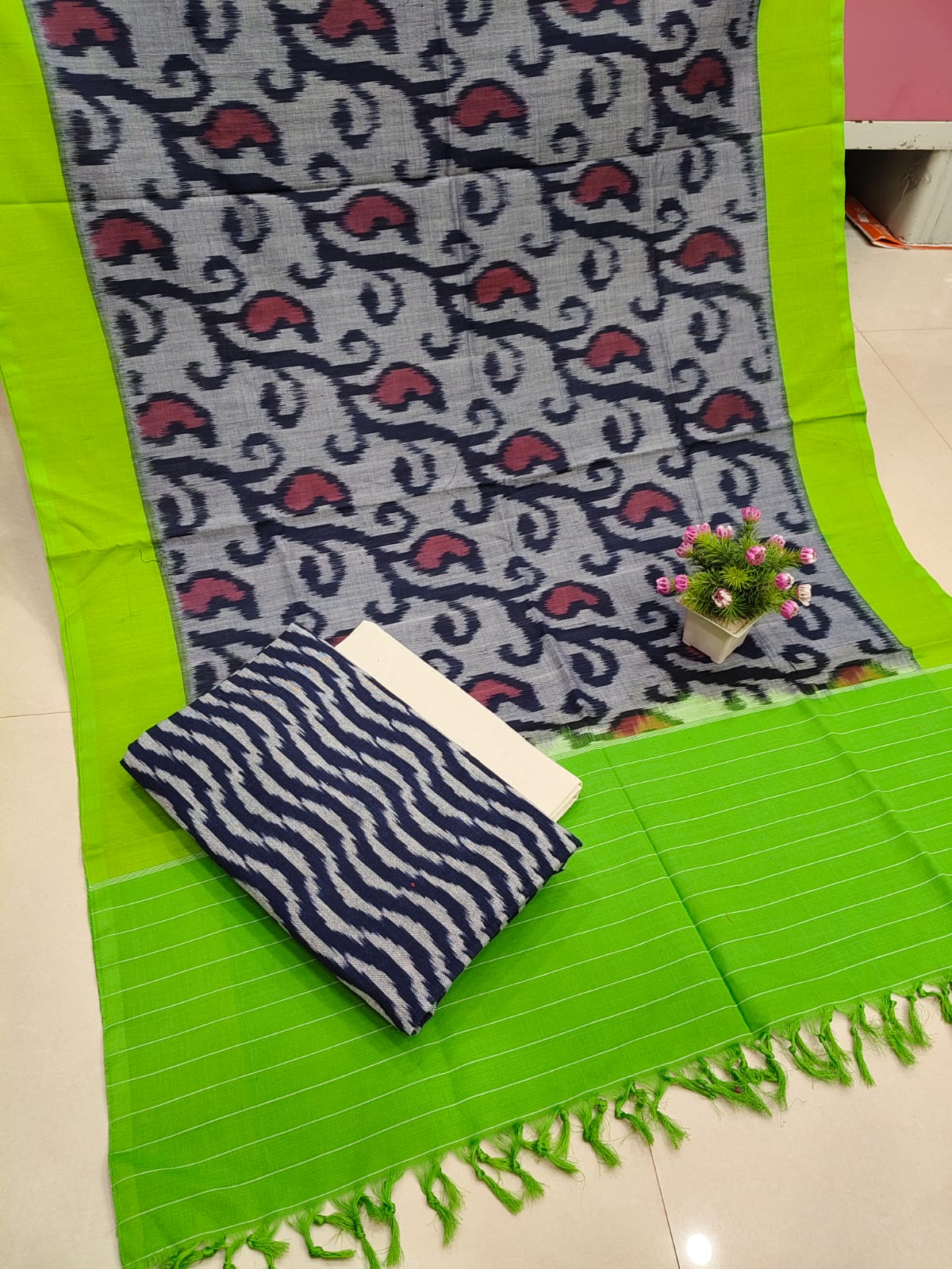 Pure Cotton Double Ikkat Unstitched Suit.
