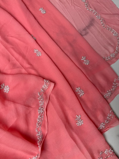 Pure Diamond Chiffon Hand Work Saree.