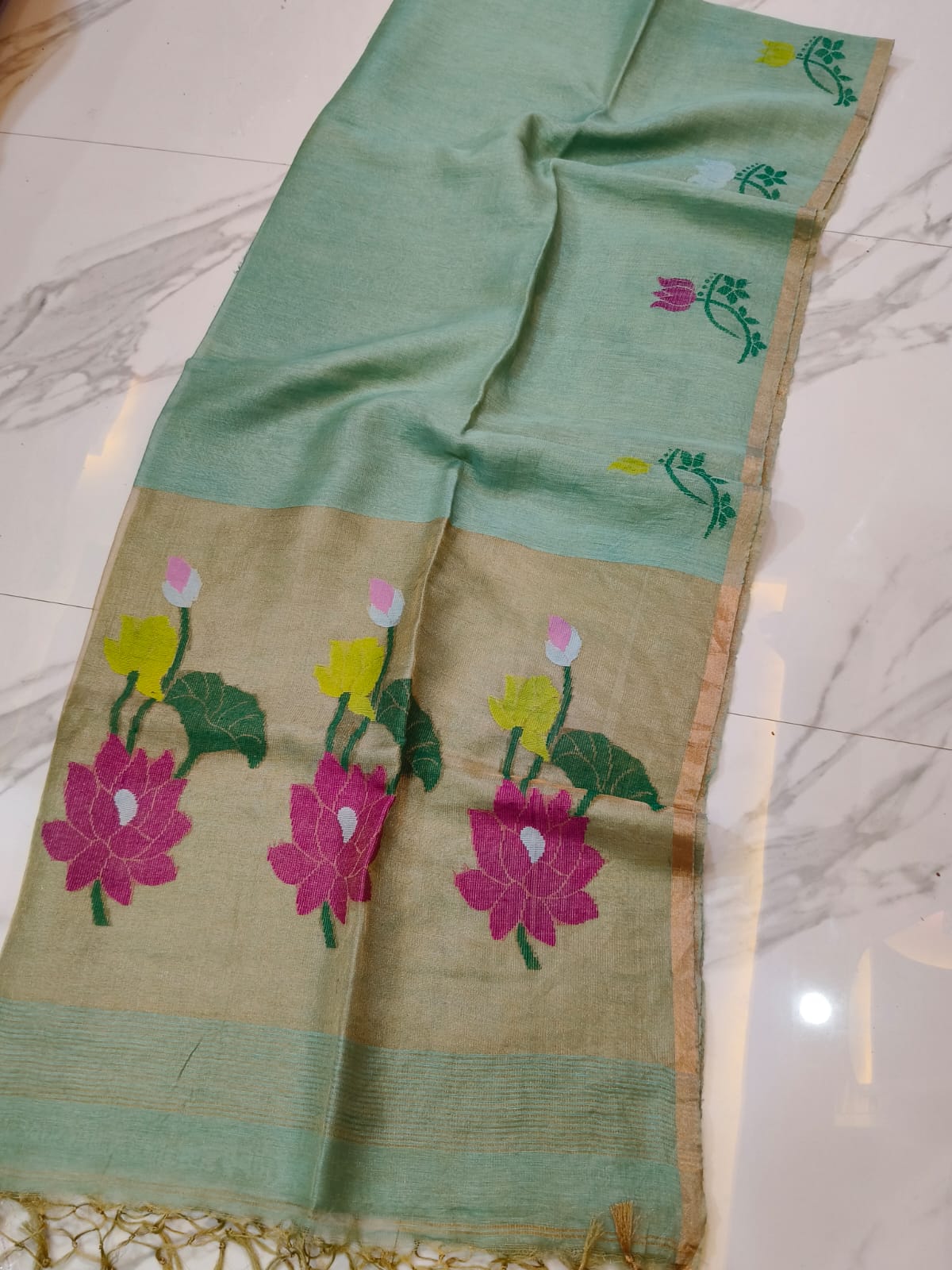 Pure Linen Tissue Saree with Blouse.
