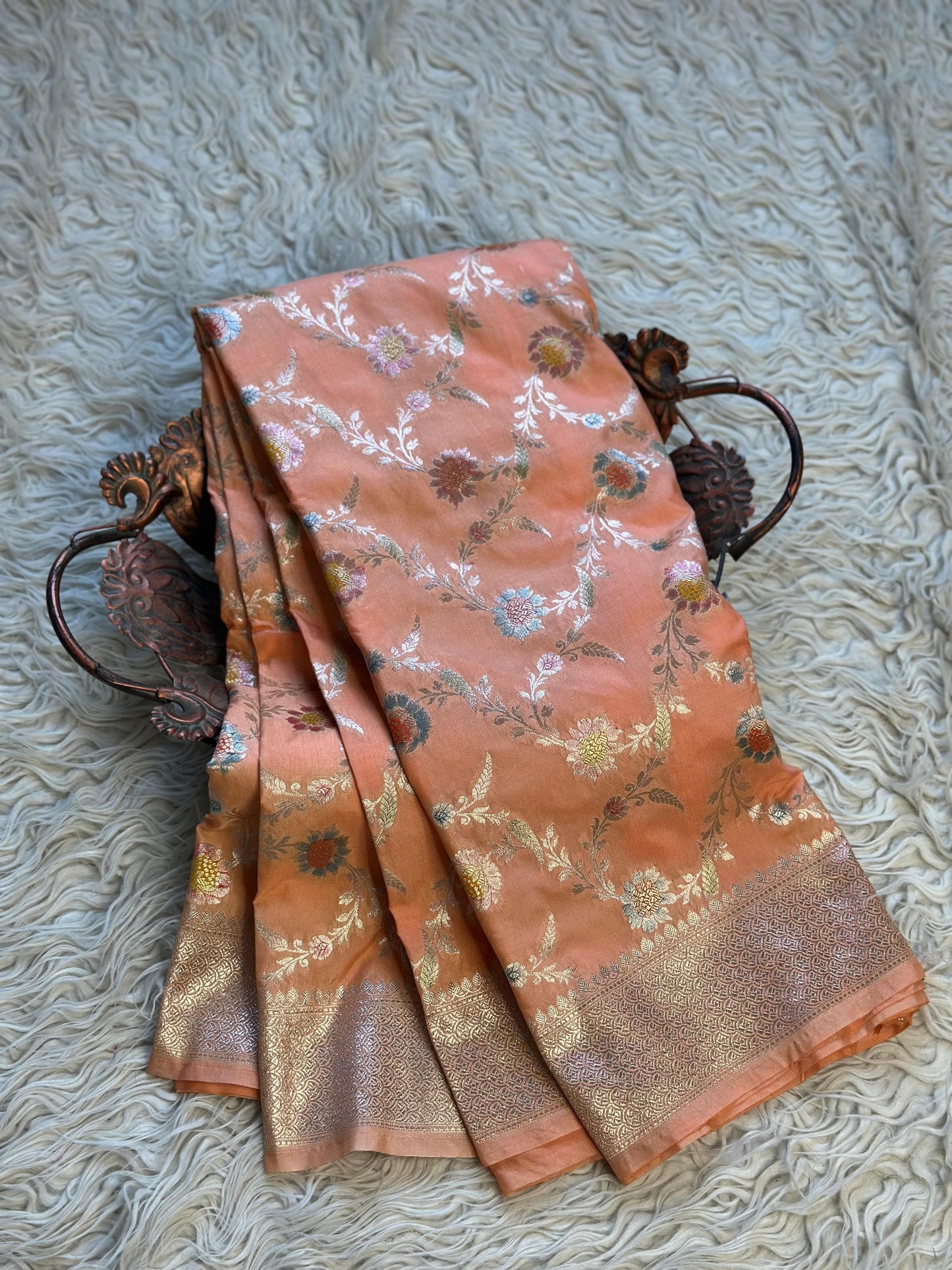 Banarasi Mashru Silk Allover Hand Brush dye Saree With Zari work