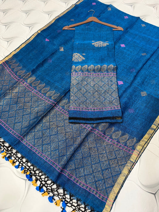Pure Linen Jamdani Unstitch Suit.