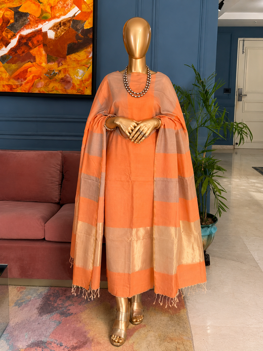 Pure Maheswari Silk Cotton Handwoven Unstitch Suit.