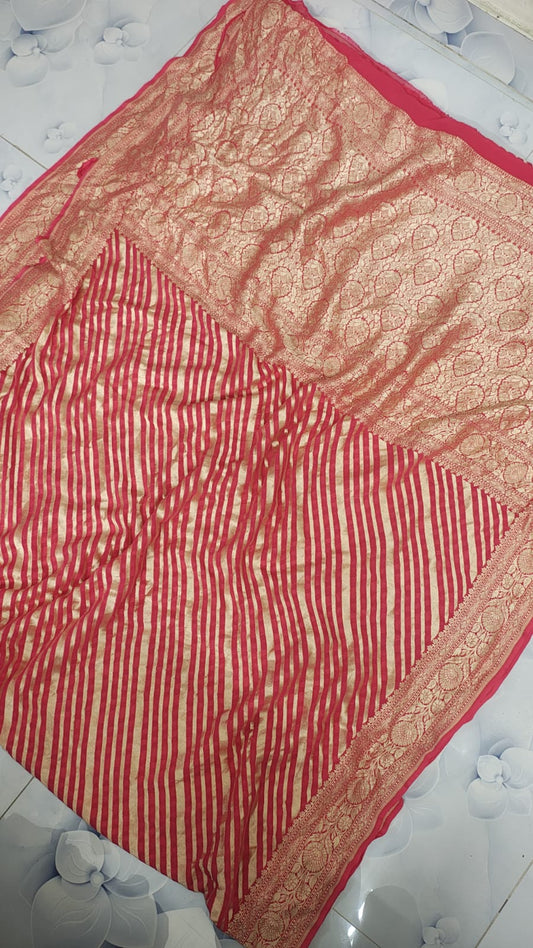 Pure Handloom Khaddi Georgette Saree Zari Work.
