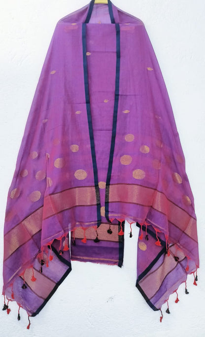 Pure Maheswari Silk Cotton Handwoven Unstitch Suit.