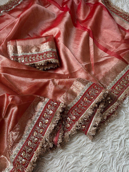 Banarasi Tissue lace Work Soft Silk Saree