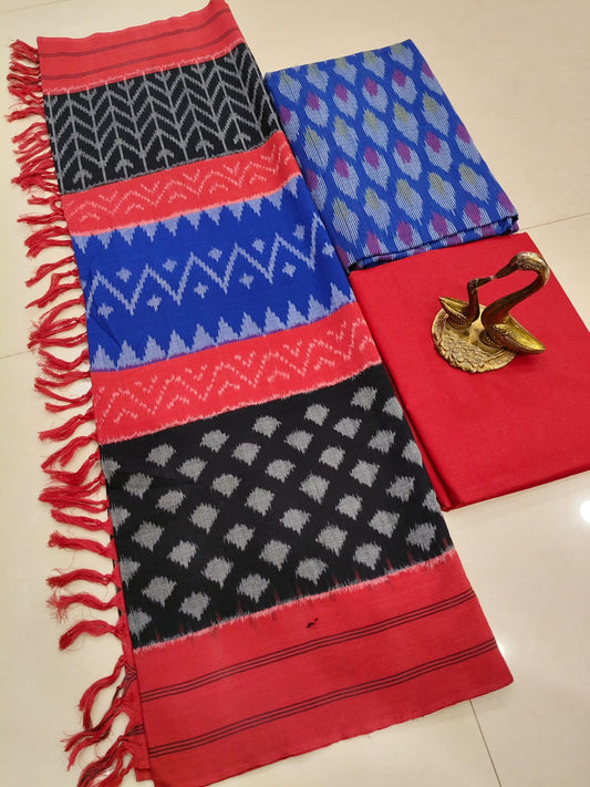 Beautiful Pure Cotton Double Ikkat Unstitched Suit.